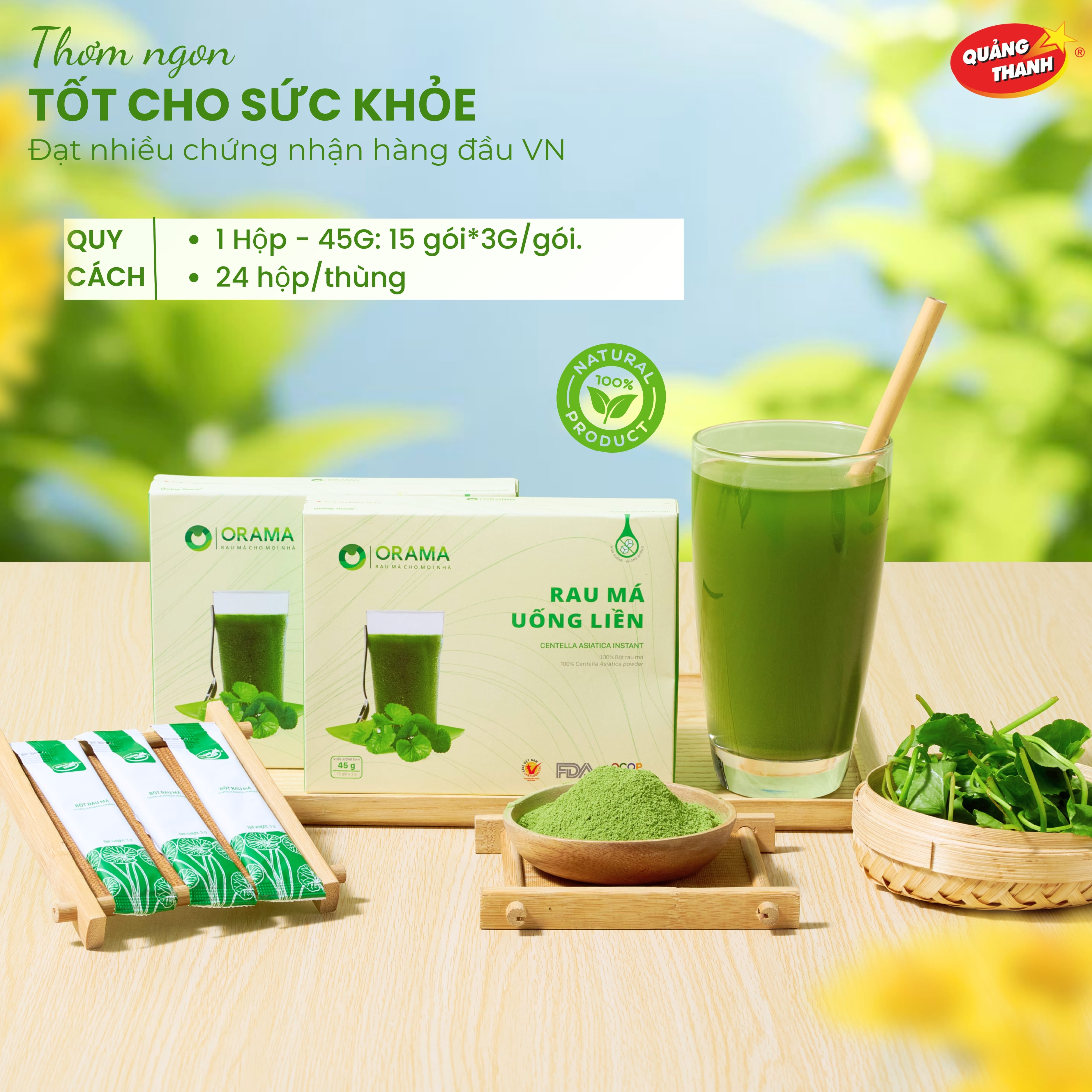 Rau Má Uống Liền Không Đường - Hộp 45g (15 Gói x 3g)