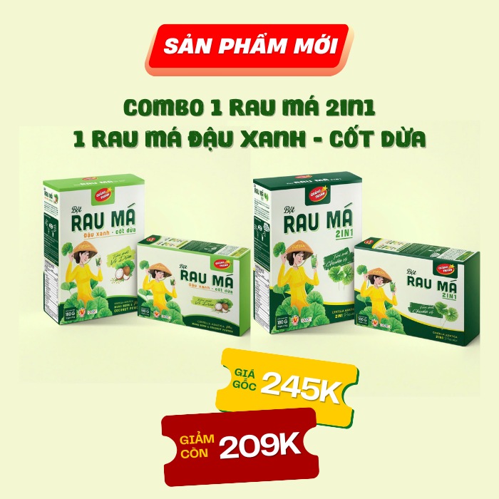 [SẮP RA MẮT] COMBO - Rau Má 2IN1 & Rau Má Đậu Xanh Cốt Dừa - Hộp 12 gói