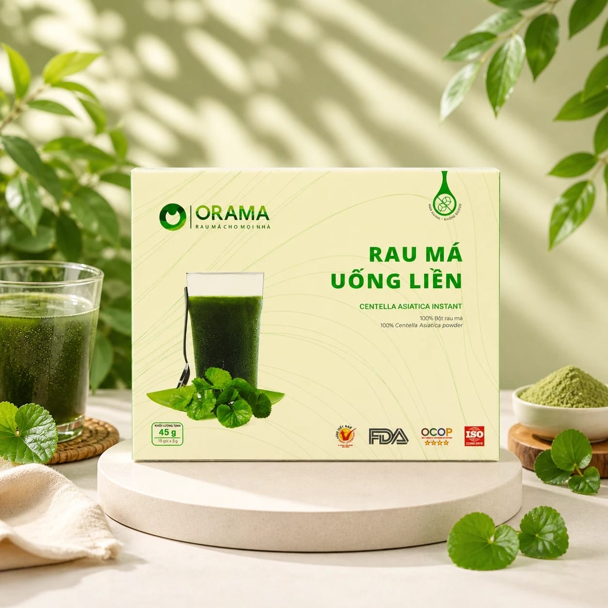 Rau Má Uống Liền Không Đường - Hộp 45g (15 Gói x 3g)