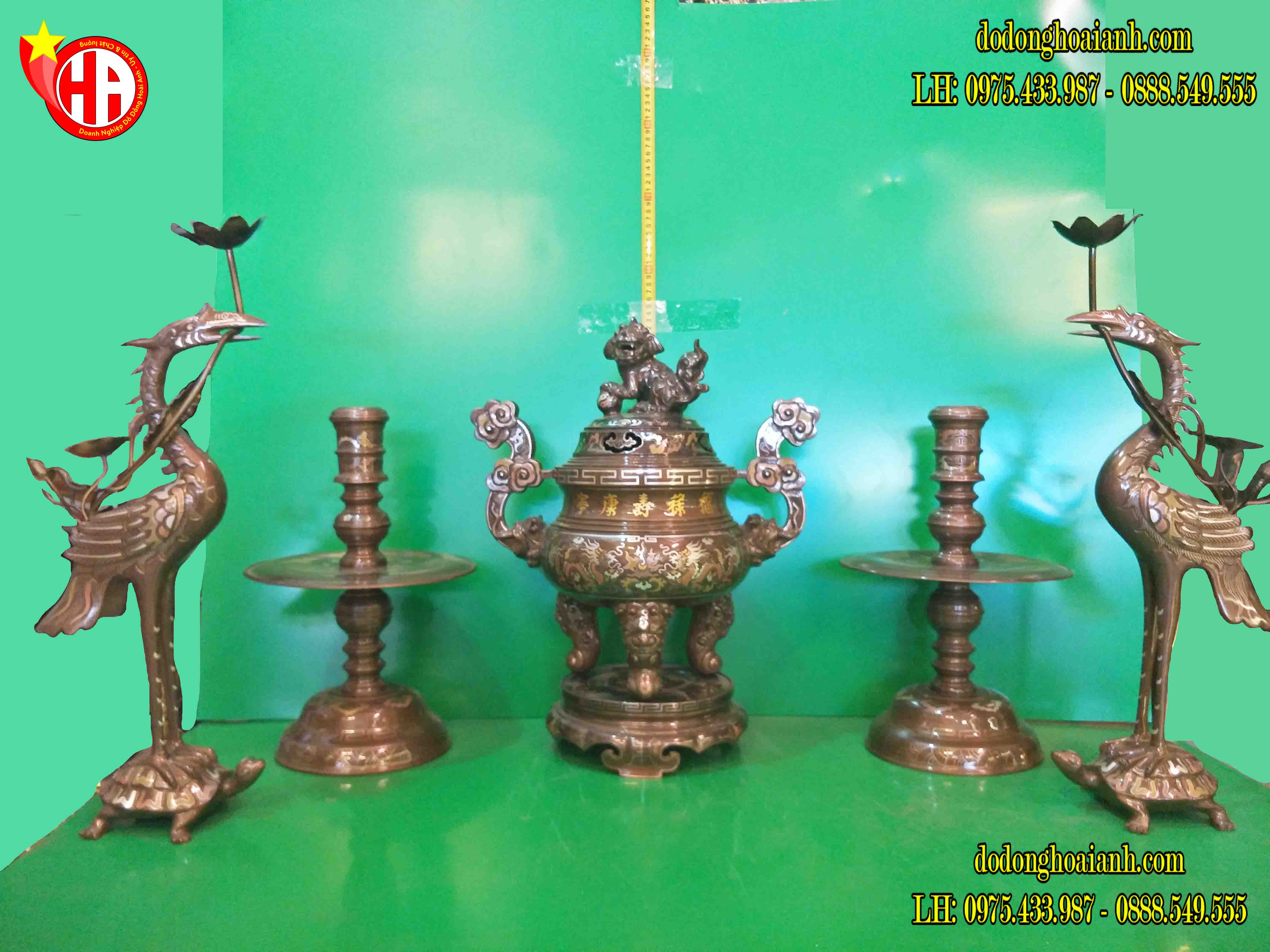Bộ ngũ sự cao cấp khảm ngũ sắc - Đồ đồng Hoài Ánh