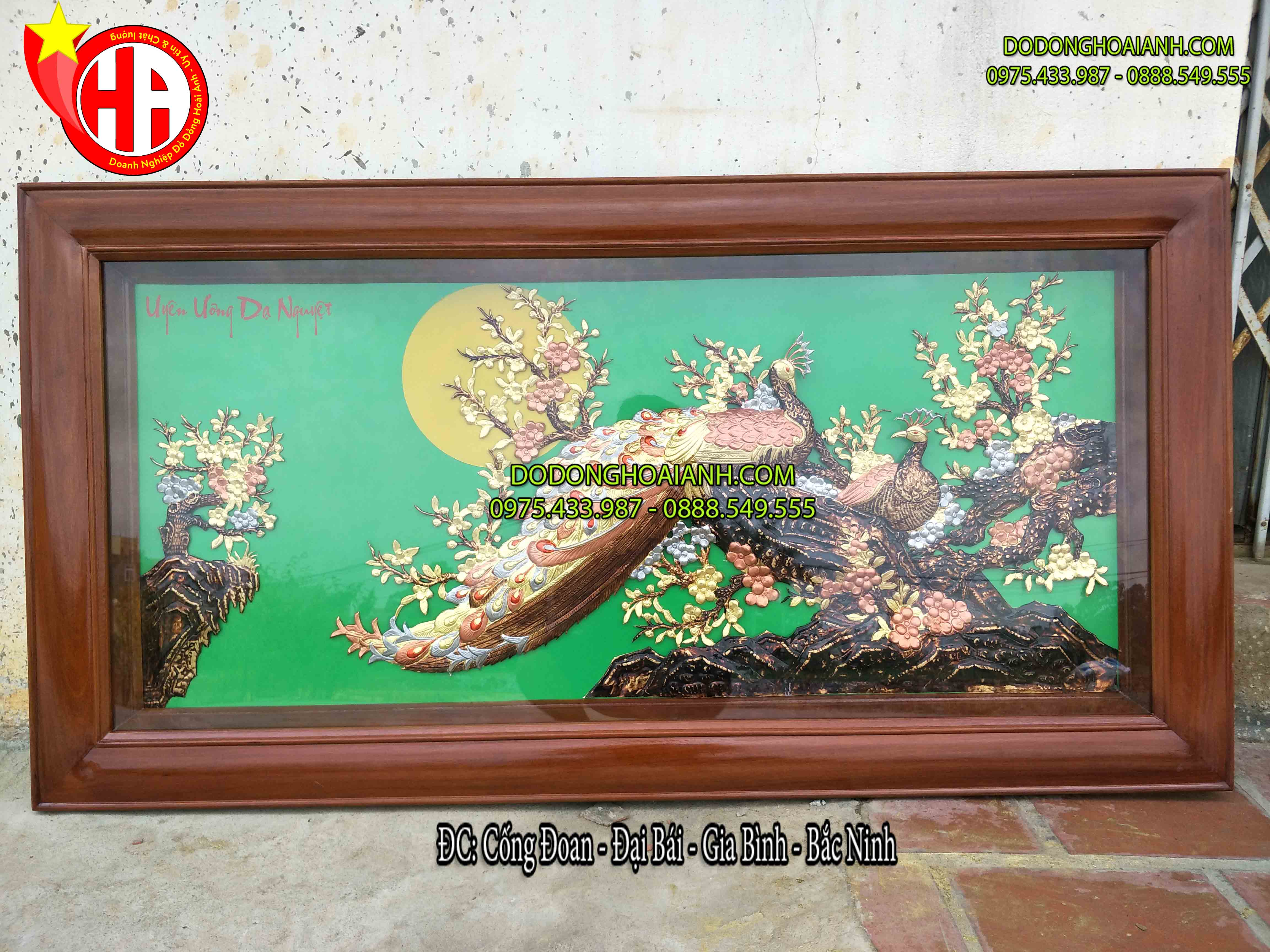 Tranh đồng uyên ương dạ nguyệt - đồ đồng Hoài Ánh