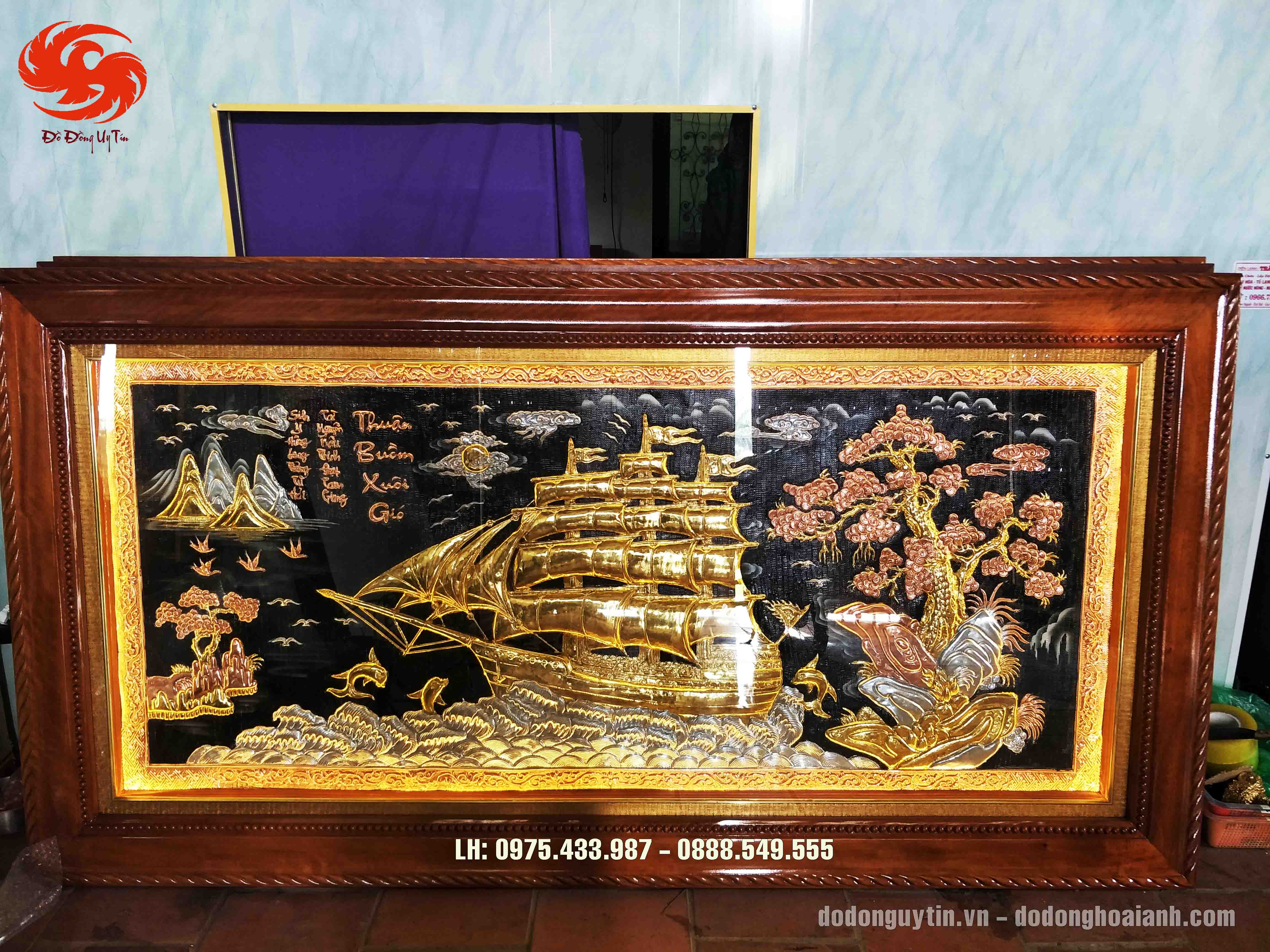 Tranh đồng thuận buồm xuôi gió dát vàng - Đồ đồng Hoài Ánh