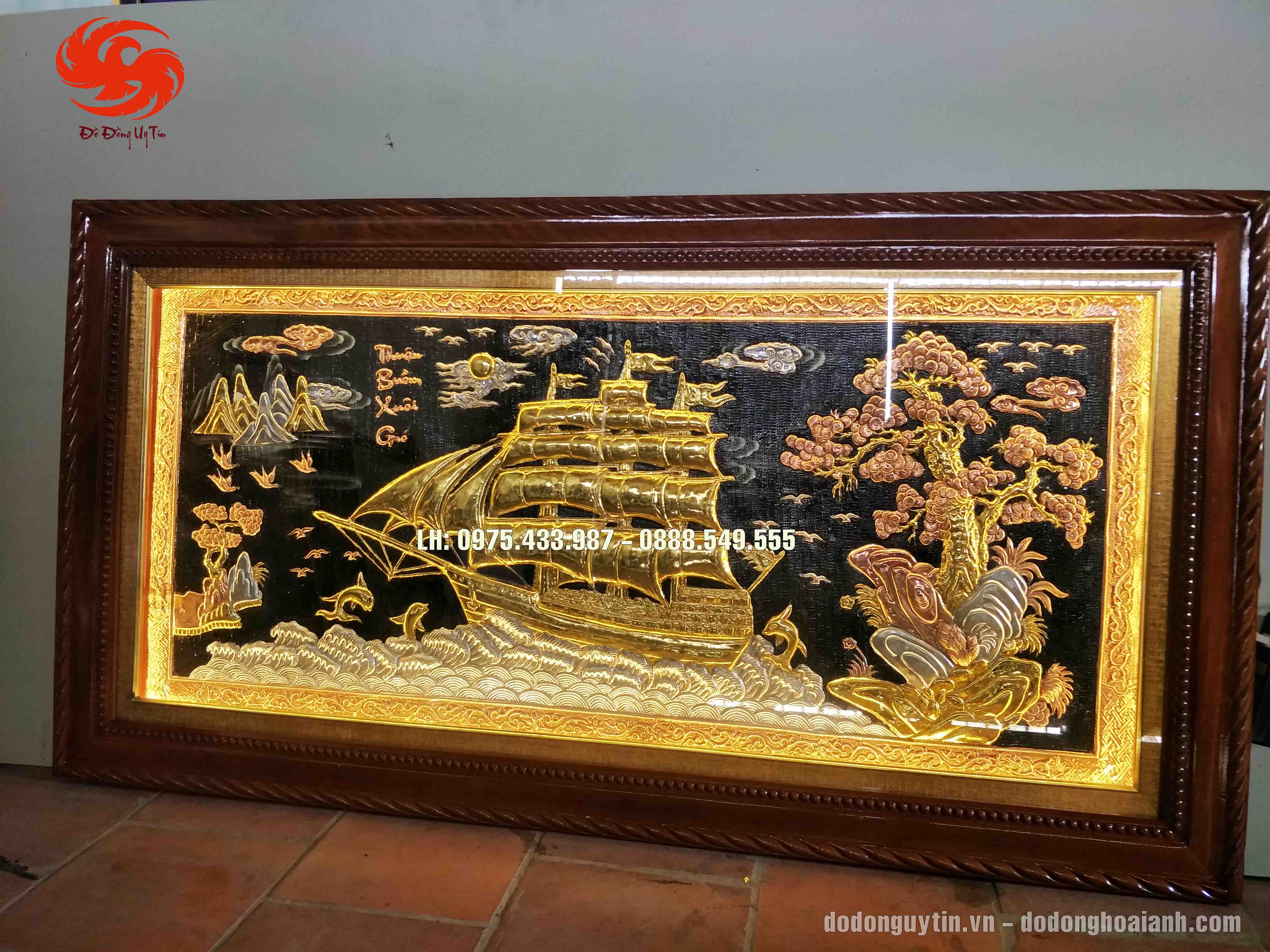Tranh đồng thuận buồm xuôi gió đồng đỏ dát vàng - Đồ đồng Hoài Ánh