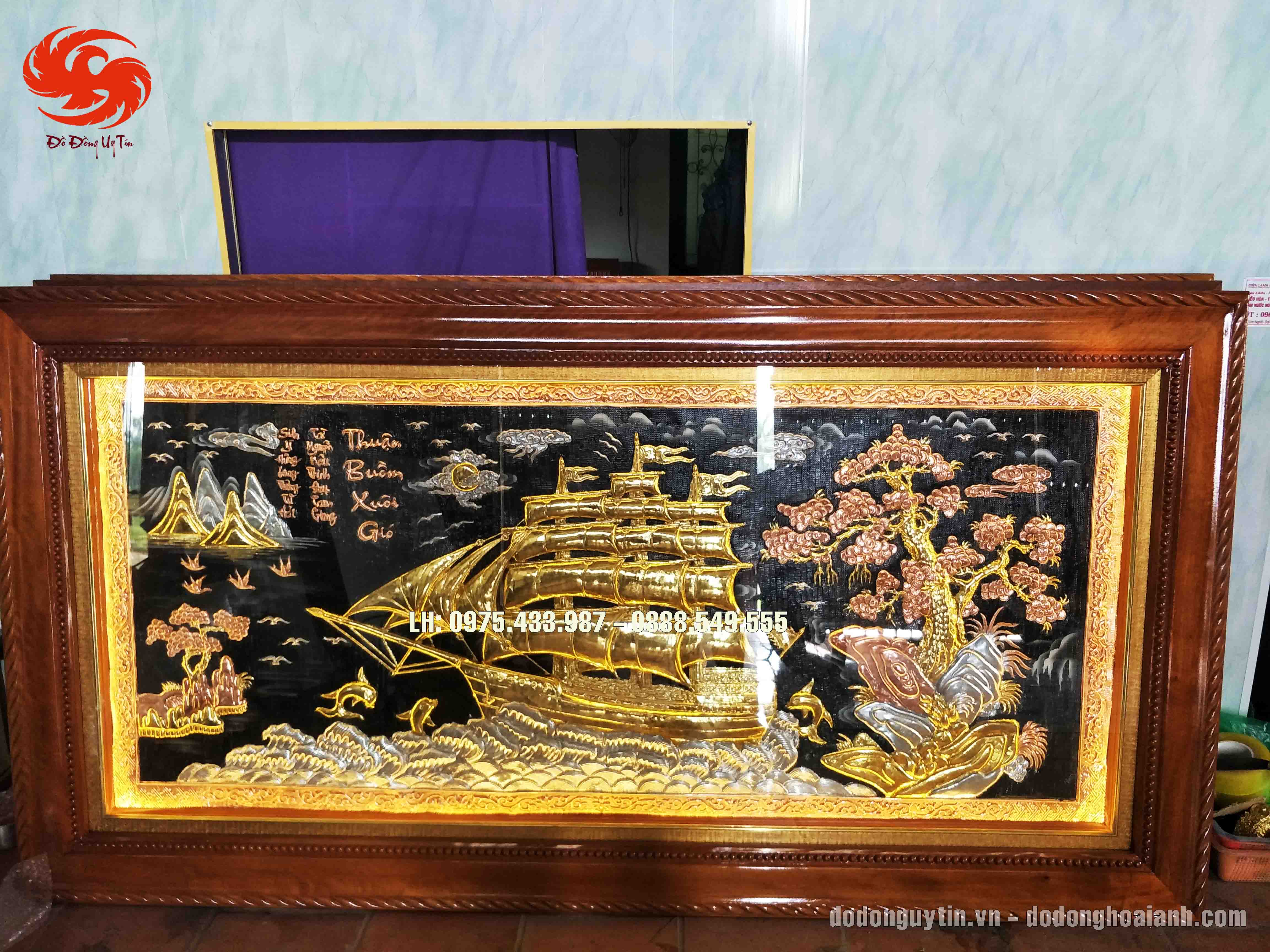 Tranh đồng thuận buồm xuôi gió dát vàng - Đồ đồng Hoài Ánh
