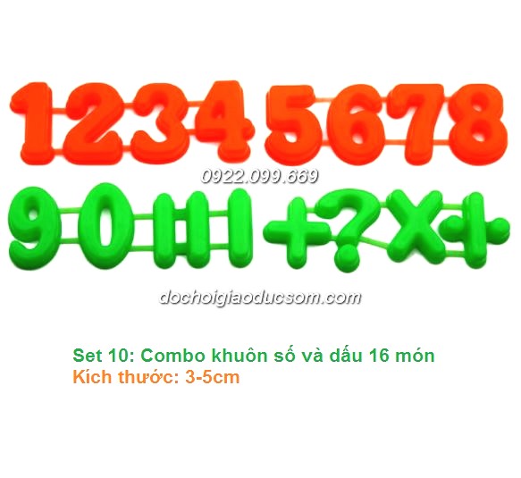 Đồ chơi cát - Set 10: Combo khuôn số và dấu 16 món