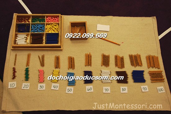 Hộp chuỗi cườm màu học toán Montessori  Materials ath Toys Colored - Strings of Beads