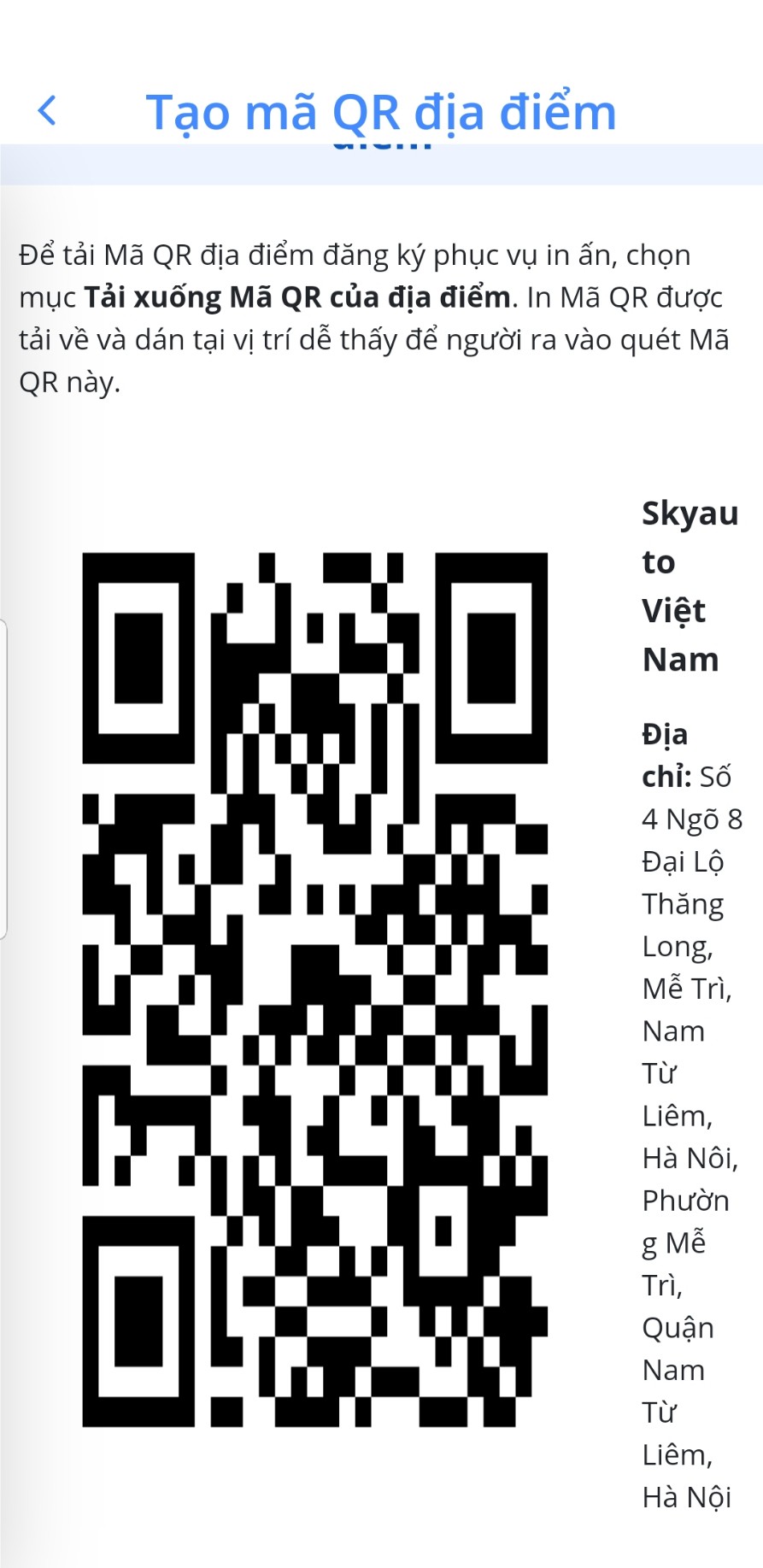 Hướng dẫn tạo mã địa điểm bằng mã QR Phụ kiện ô tô SkyAuto Việt Nam
