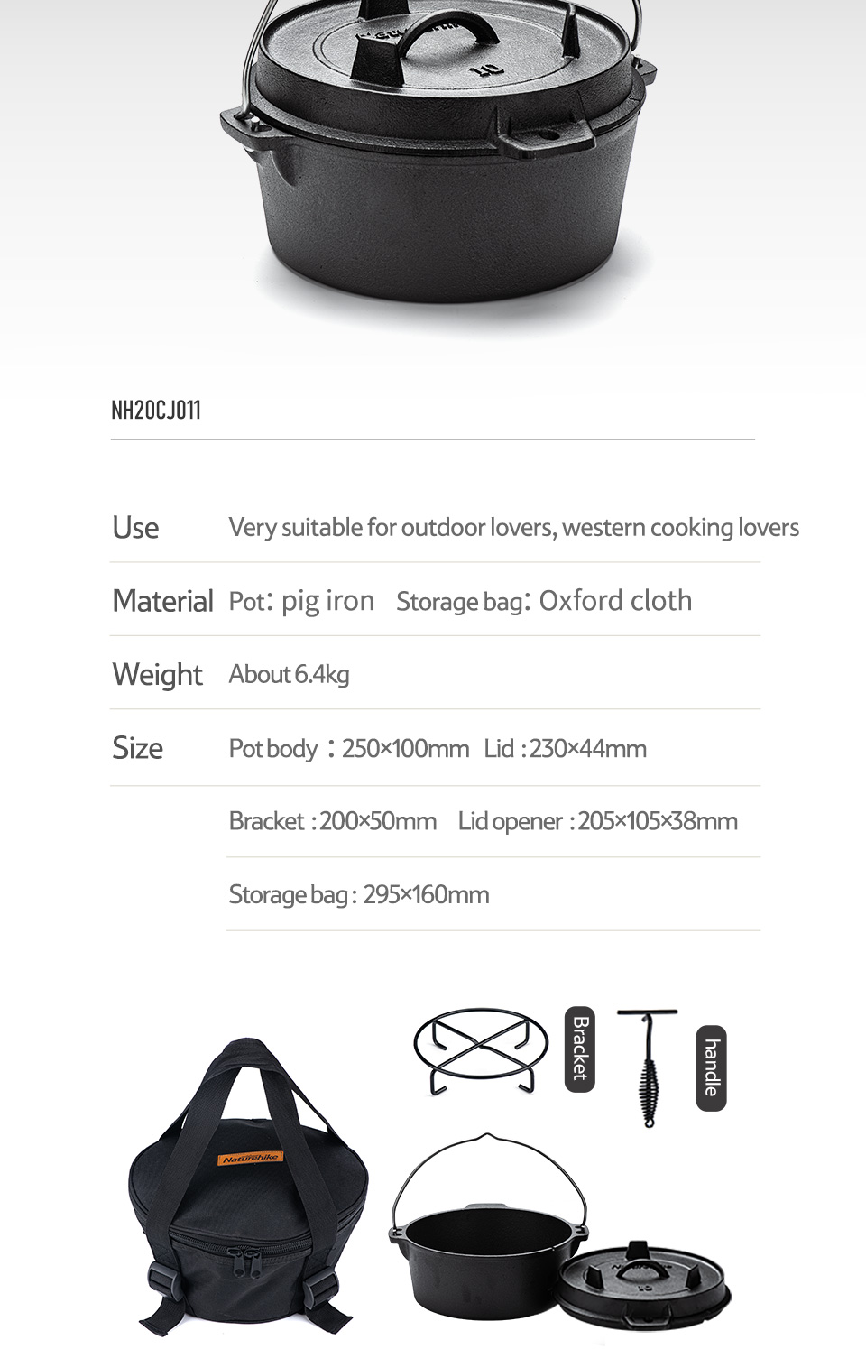 NỒI GANG CAST IRON NATUREHIKE NH20CJ011