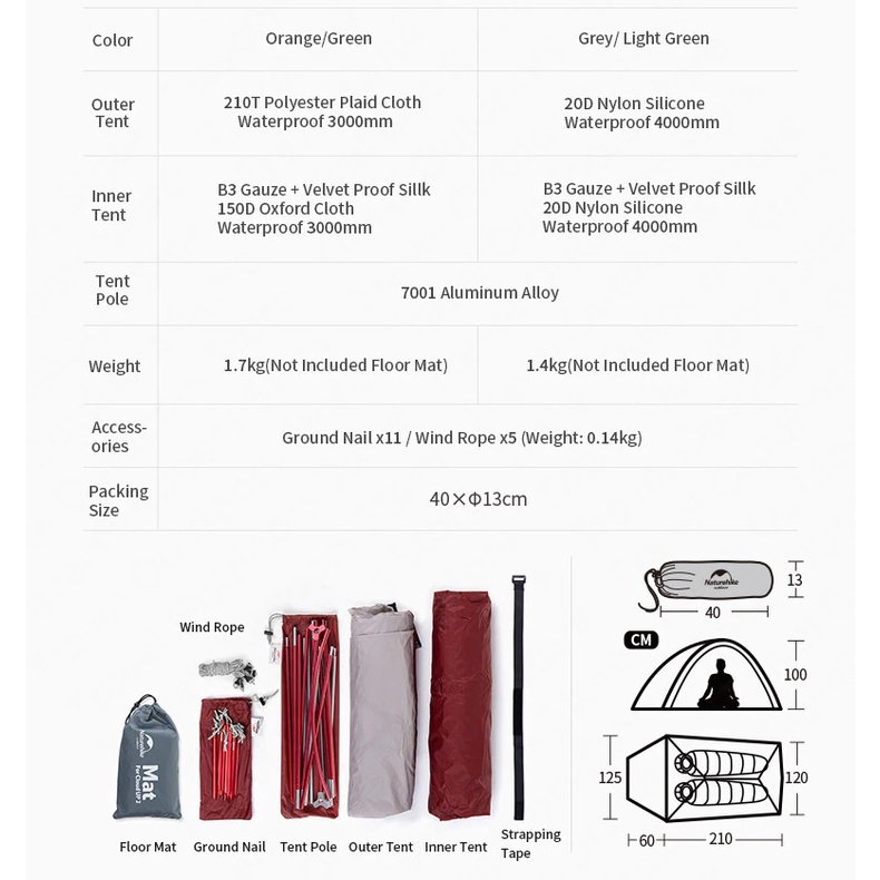 LỀU 2 NGƯỜI, 2 LỚP NATUREHIKE CLOUD UP NH17T001-T