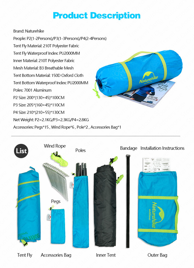 LỀU CẮM TRẠI 2 NGƯỜI 2 LỚP NATUREHIKE NH18Z022-P CAO CẤP