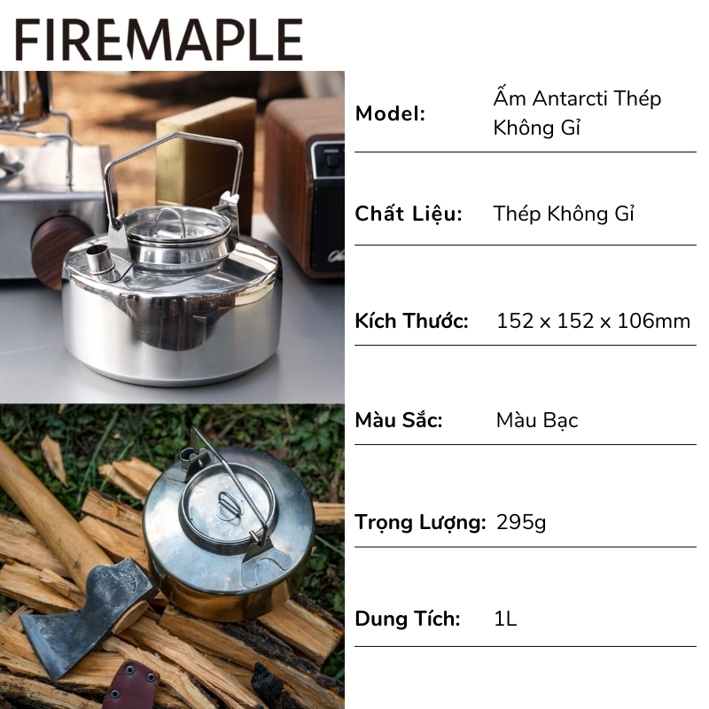 ẤM DÃ NGOẠI THÉP KHÔNG GỈ 1L FIRE-MAPLE ANTARCTI