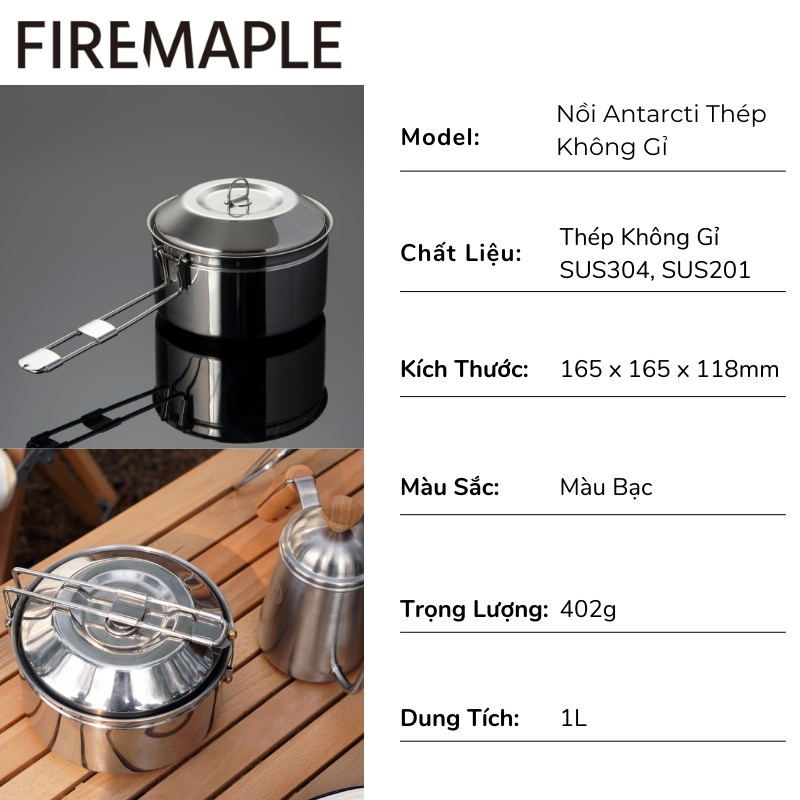 NỒI DÃ NGOẠI THÉP KHÔNG GỈ FIRE-MAPLE ANTARCTI