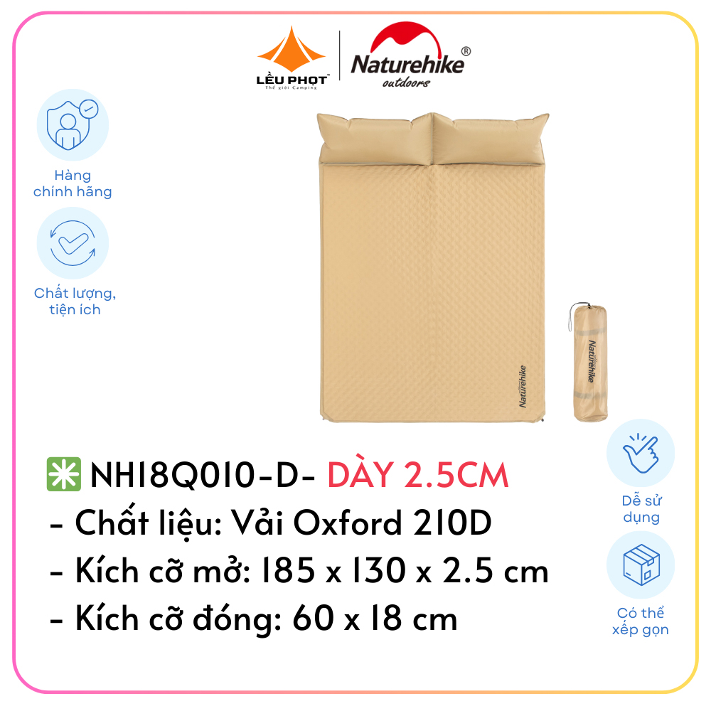 ĐỆM HAI NGƯỜI TỰ BƠM KÈM GỐI NATUREHIKE NH18Q010-D VÀCNH22DZ013
