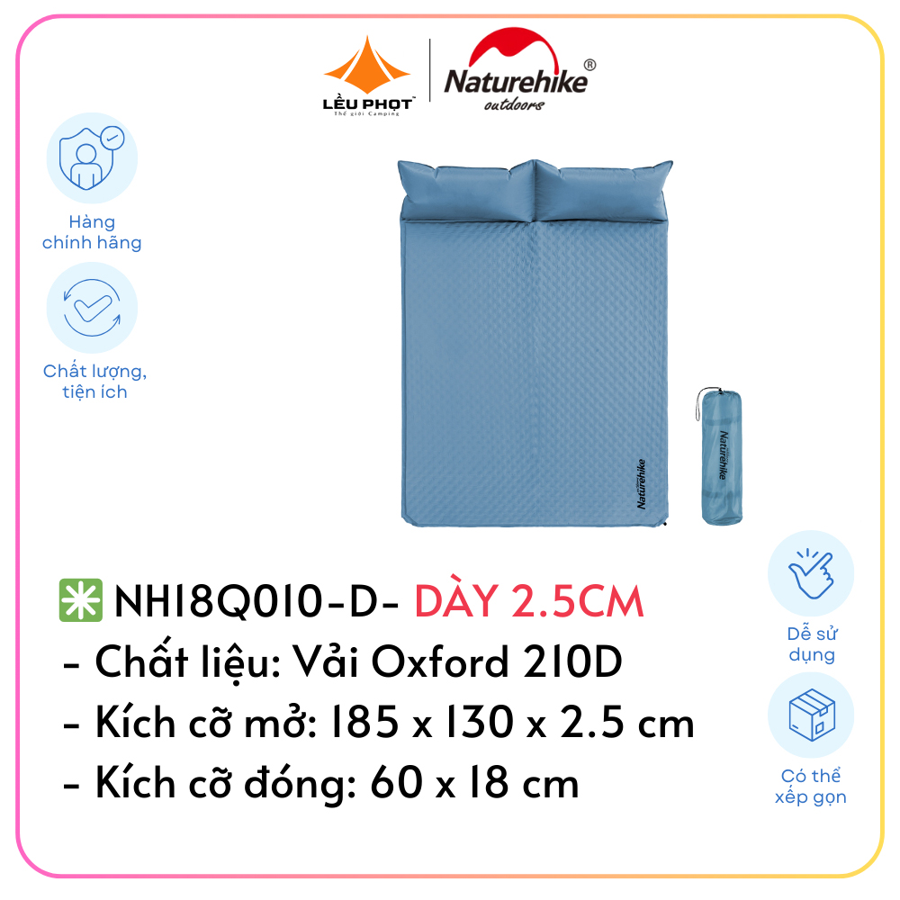 ĐỆM HAI NGƯỜI TỰ BƠM KÈM GỐI NATUREHIKE NH18Q010-D VÀCNH22DZ013