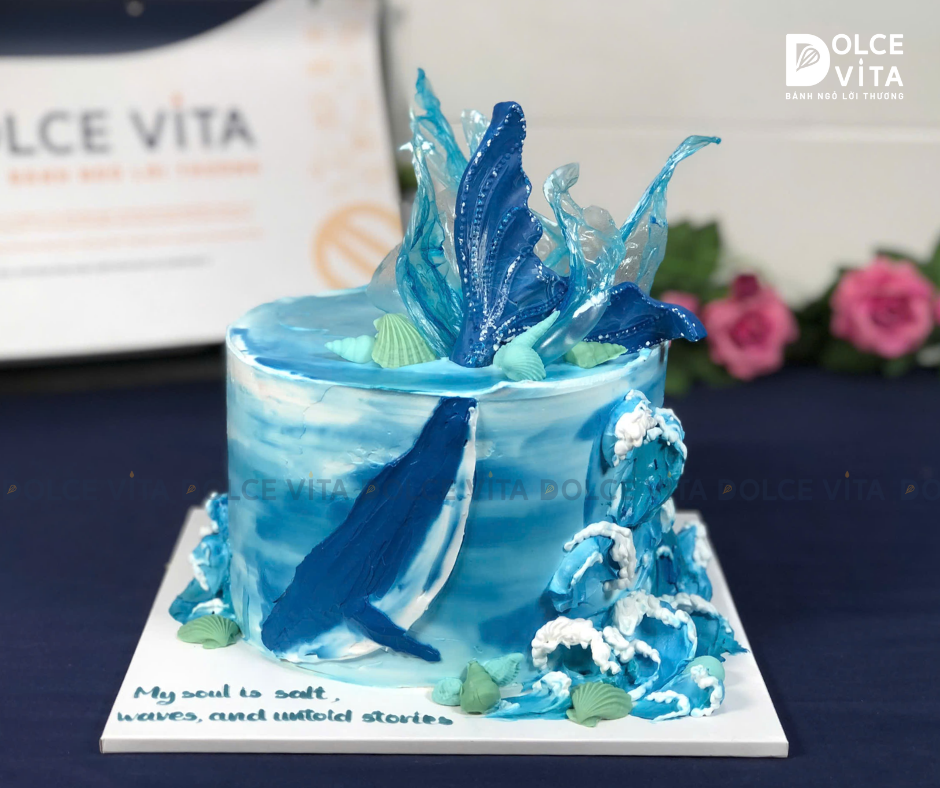 [1789] (200) Bánh kem chủ đề Cá voi - Đại dương