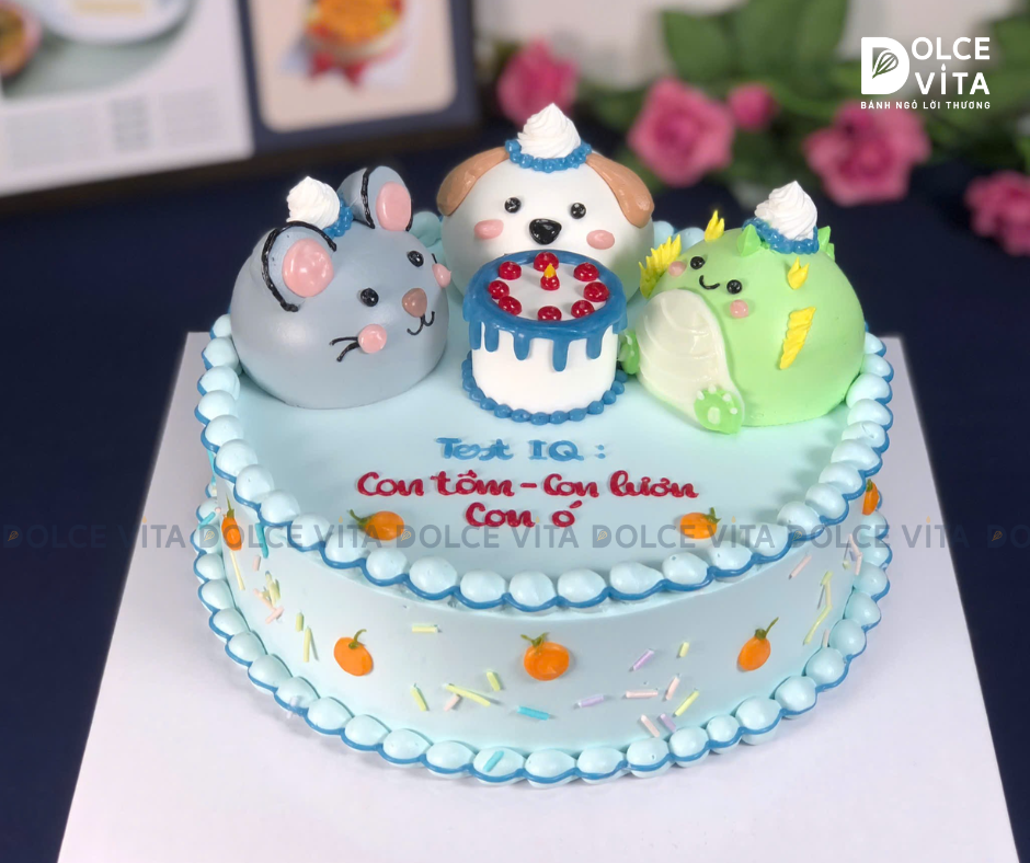 [1779] (150) Bánh kem tạo hình chú chuột, chú chó và chú rồng cho dịp sinh nhật chung