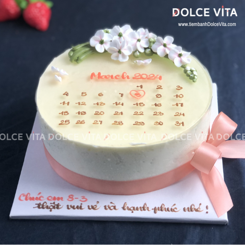 019 Green Tea Lemon (Bánh mousse trà xanh chanh) vẽ lịch và hoa