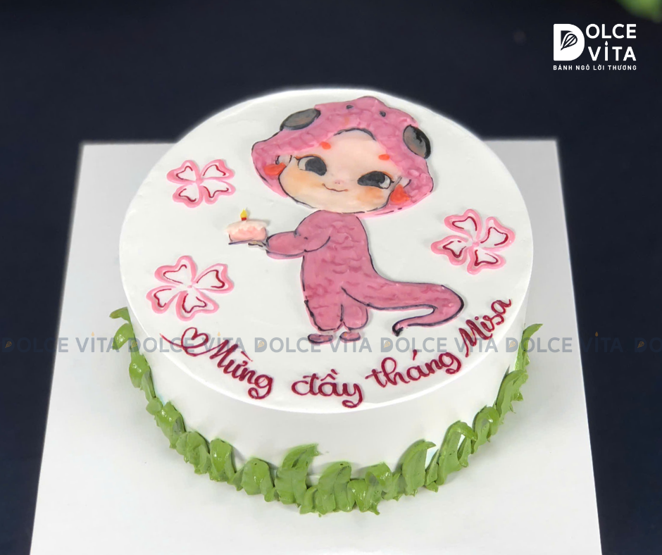 [1632] (70) Bánh kem vẽ hình rắn đáng yêu cho thôi nôi - sinh nhật bé gái tuổi Tỵ