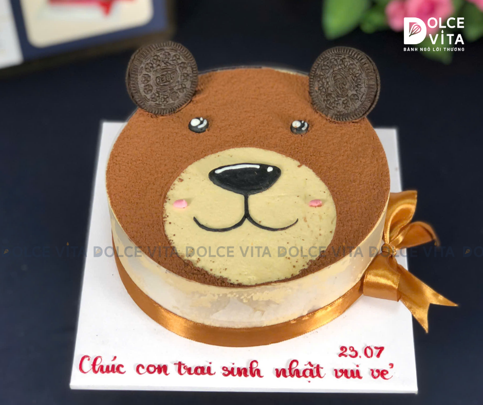 [1722] Bánh tiramisu trang trí Gấu nâu