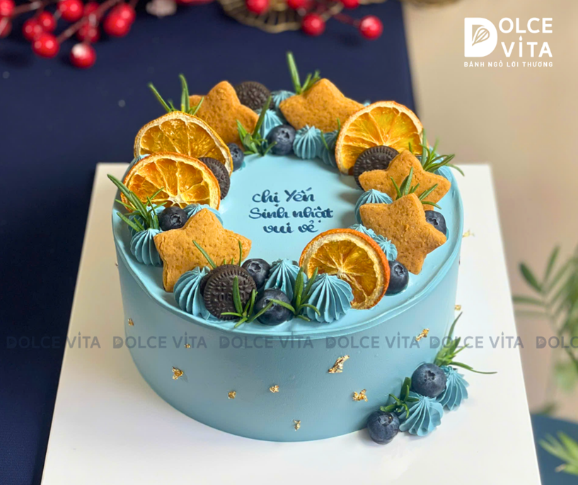 [2884] (70-120-220) Bánh kem thanh lịch trang trí việt quất, bánh cookie