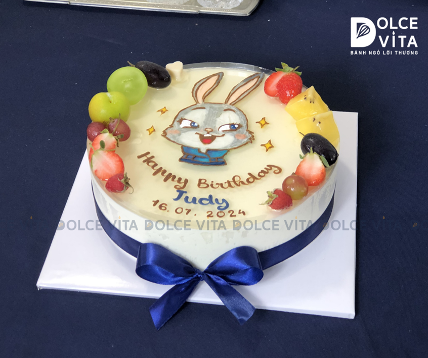 [513] (60) Green Tea Lemon (Bánh mousse trà xanh chanh) vẽ thỏ Zootopia Bunny Officer