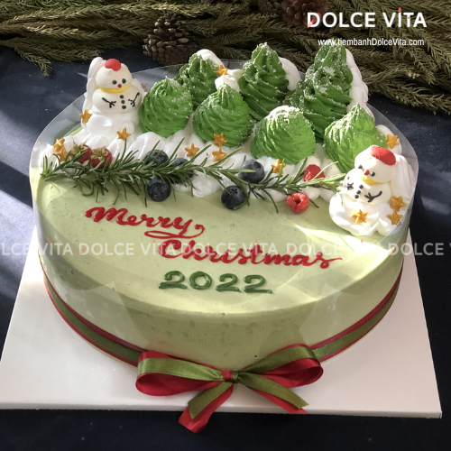 N008 Christmas cake - Bánh Noel/giáng sinh Matcha Yogurt Mousse