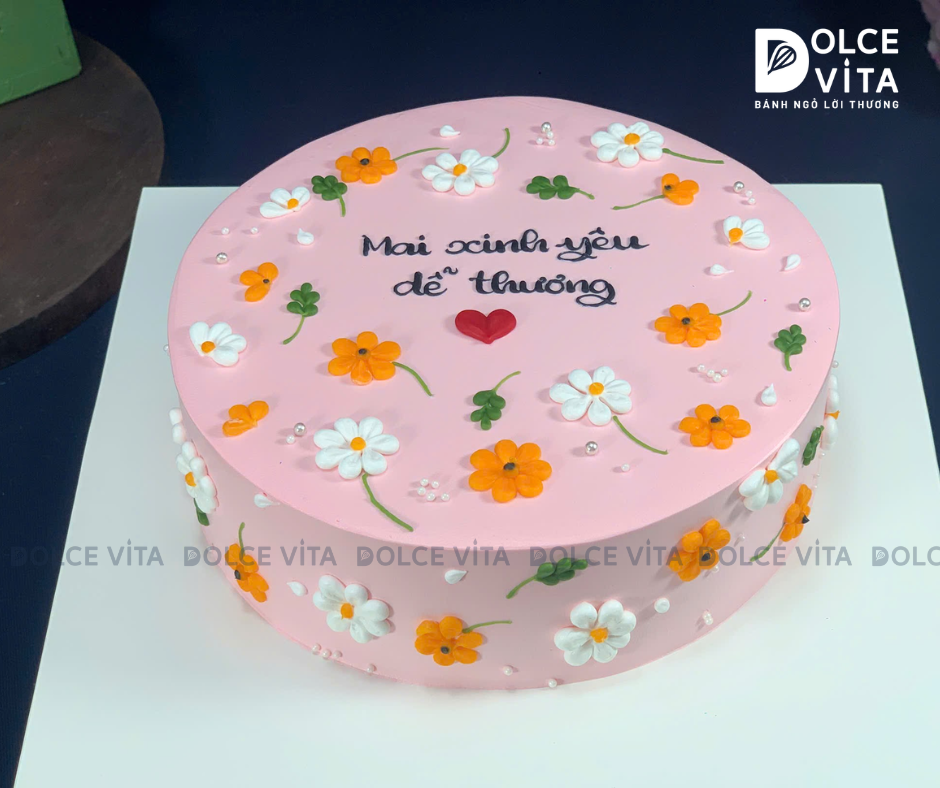 [3129] (40) Bánh Kem Vẽ Hoa Cúc, Hoa Đồng Nội Vintage Dịu Ngọt