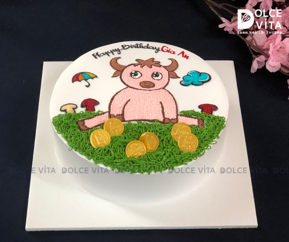 [423] (90) Bánh kem vẽ hình chú trâu đáng yêu
