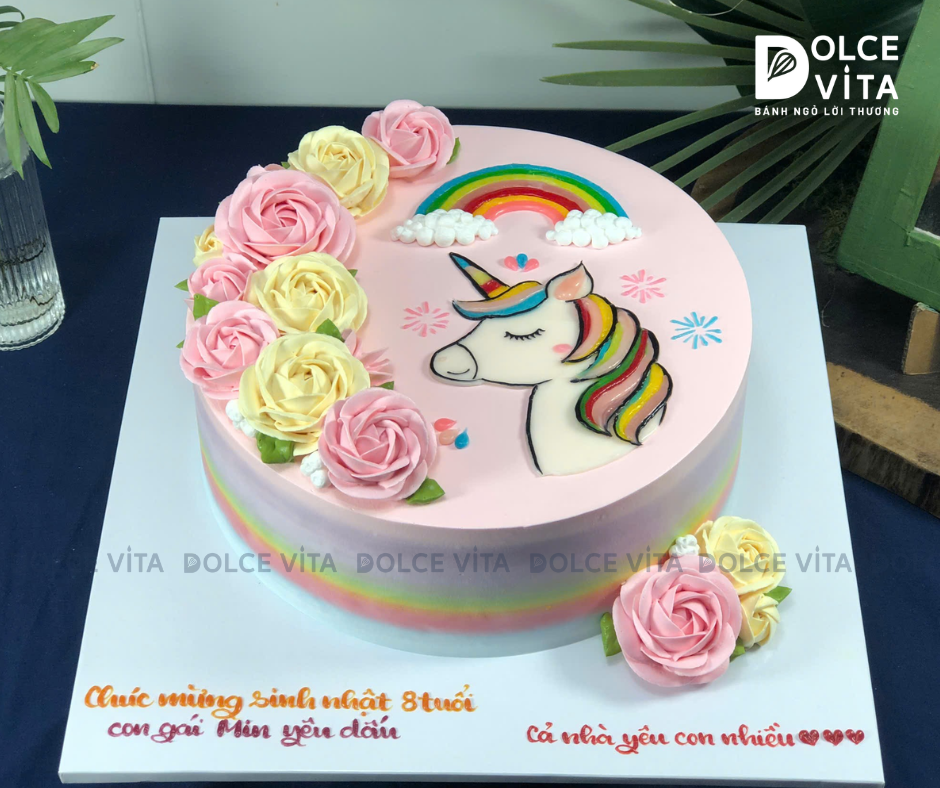 [0359] (120) Bánh trang trí hoa kem và vẽ ngựa Pony (unicorn)