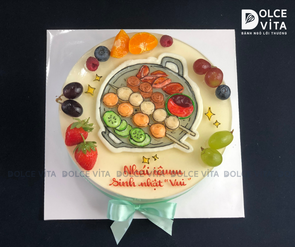 354 (60) Green Tea Lemon (Bánh mousse trà xanh chanh) vẽ chủ đề cá viên chiên