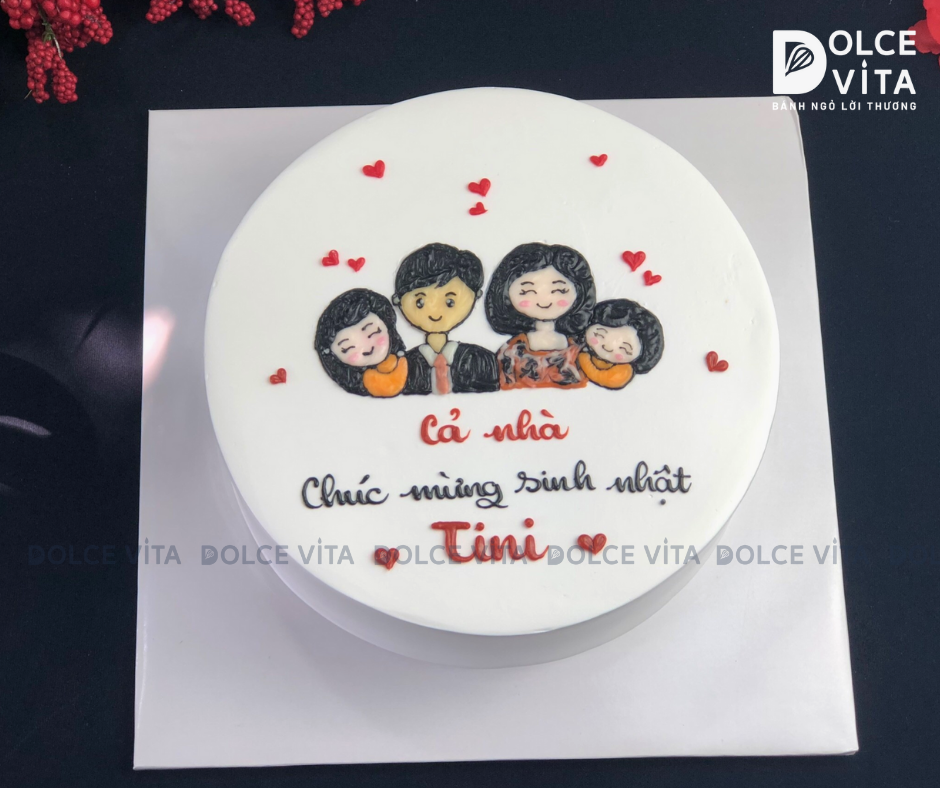 [395] (100) Bánh Kem Vẽ Phác Thảo Gia Đình – Dấu Ấn Cá Nhân Đặc Biệt