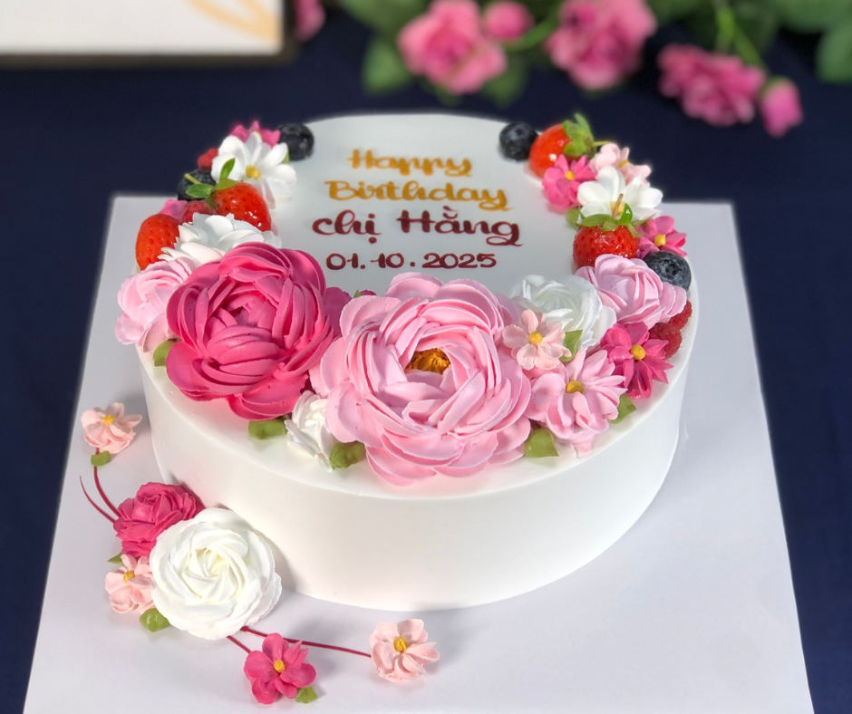 [2040] (M80-120-180) Bánh kem hoa tươi bằng kem - Món quà ngọt ngào dành tặng người Phụ nữ