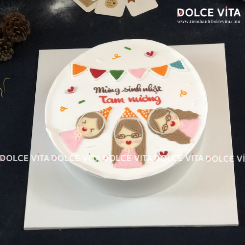 [896] (60) Bánh vẽ bé trai và bé gái dễ thương cho sinh nhật chung