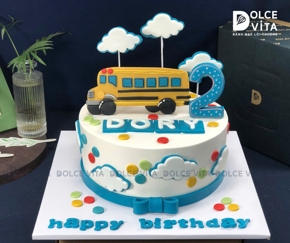 [2921] (200) Bánh kem chủ đề xe buýt (School bus)