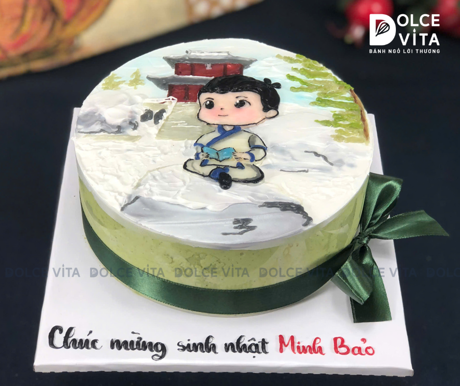 [2895] (100) Bánh Sinh Nhật Vẽ Chú Tiểu tu hành - An nhiên và đầy ý nghĩa