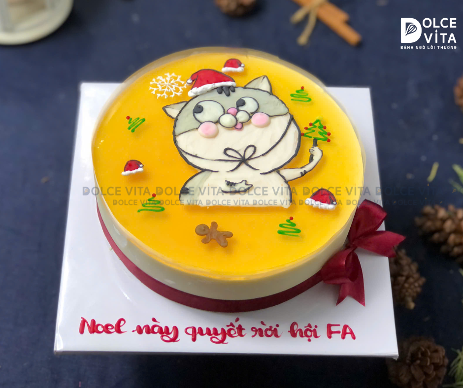 TX004 (60) Passion Fruit Mousse (Christmas cake - Bánh giáng sinh/ Noel) vẽ mèo Ami