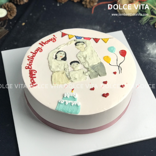 [496] (90) Bánh vẽ chibi gia đình hạnh phúc - dành tặng bạn đời