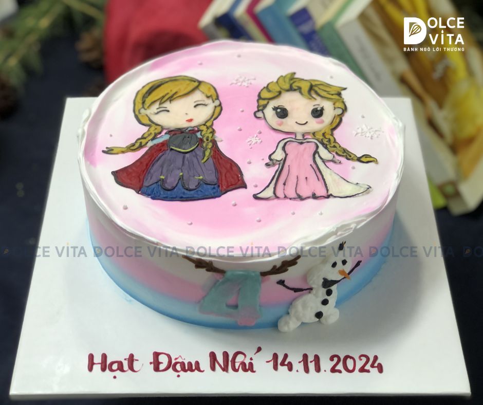 [1405] (90) Bánh vẽ hình Nữ hoàng băng giá Elsa, công chúa Anna và Olaf - dành cho Fan của Frozen