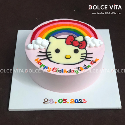[1558] (80) Bánh kem vẽ Mèo Kitty cho bé gái