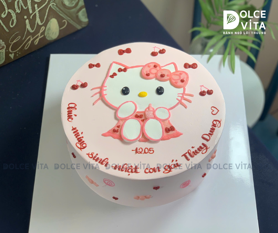 [2880] (80) Bánh kem vẽ Mèo Kitty cho bé gái
