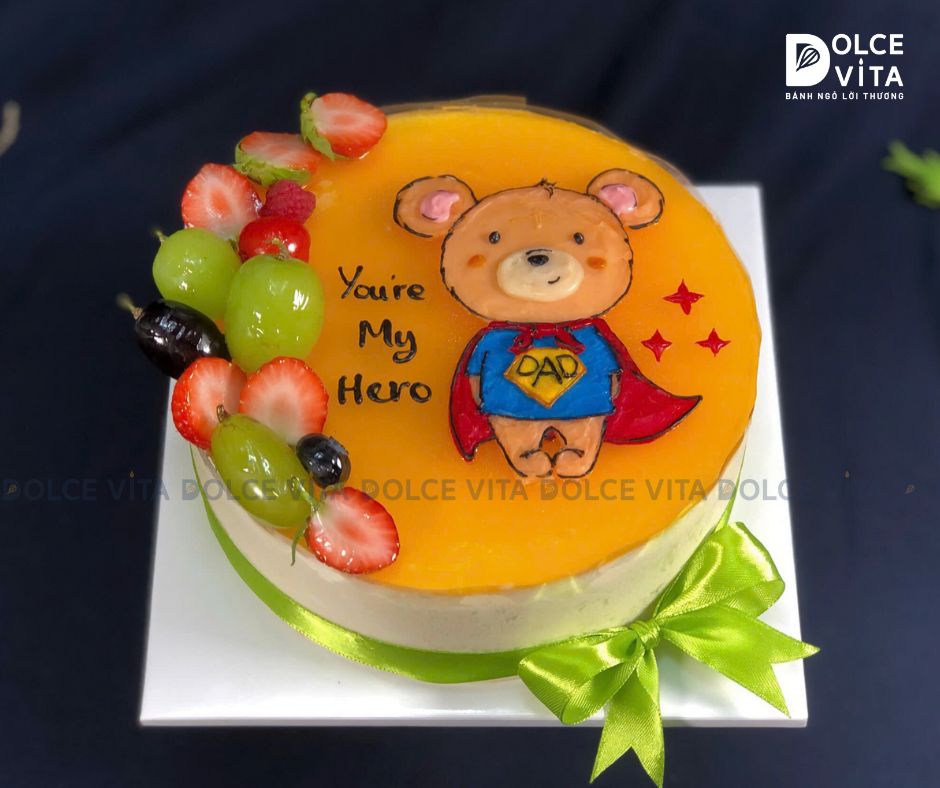 [1477 (40) Bánh Mousse Chanh Dây vẽ siêu nhân Gấu Super DaD - tặng Chồng - Cha
