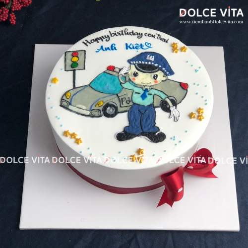 [006] (90) Bánh kem vẽ xe Cảnh sát - Police Car