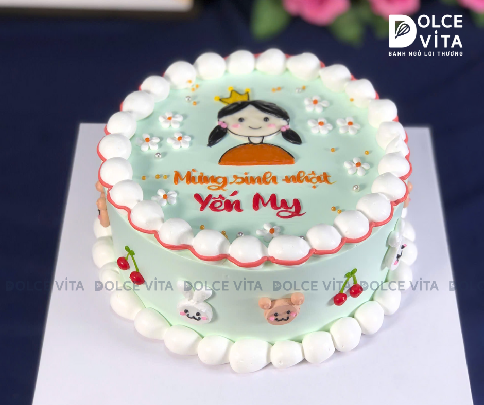 927 (80) Bánh phong cách cổ điển vẽ bé gái mừng sinh nhật