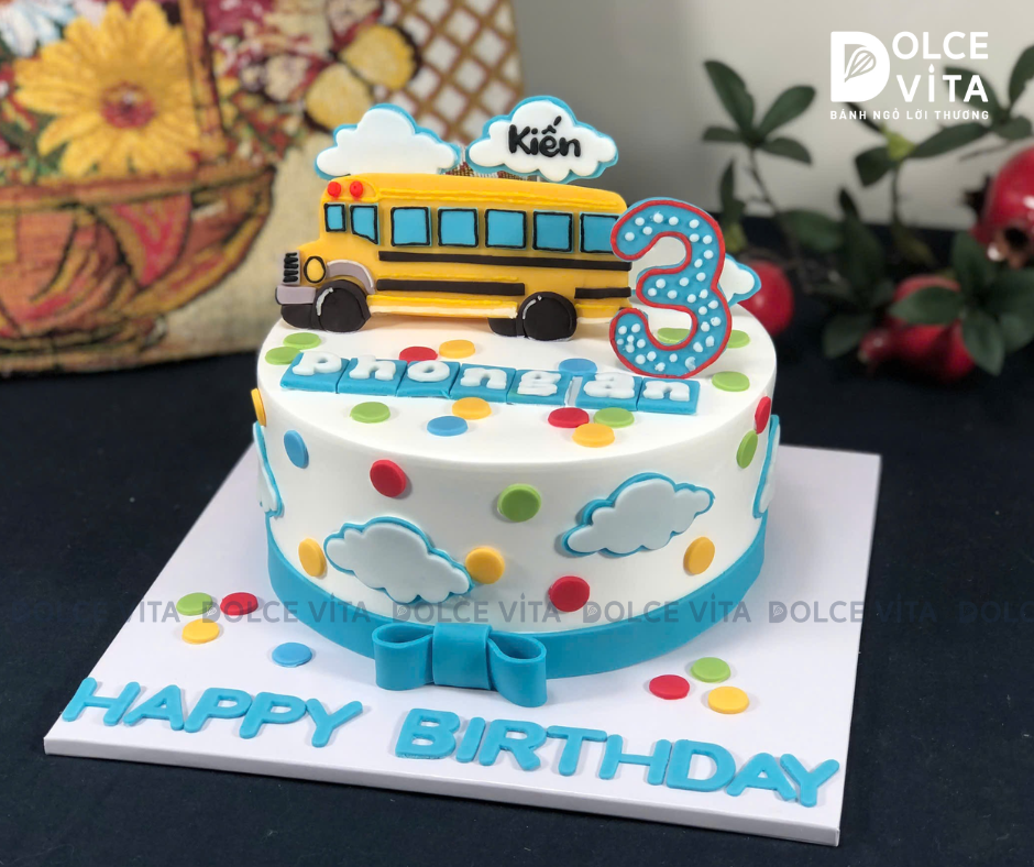 [2921] (200) Bánh kem chủ đề xe buýt (School bus)