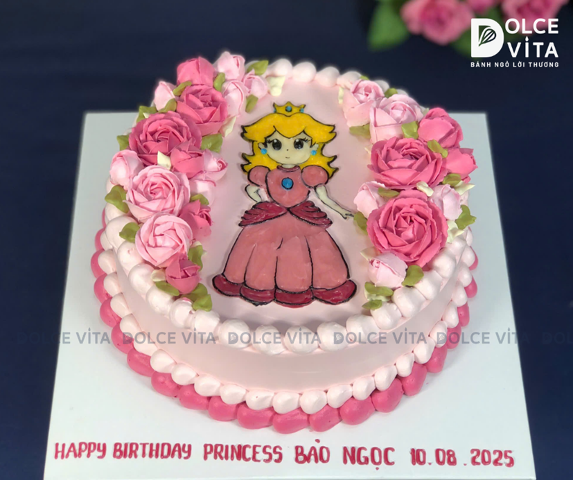 [1908] (150) Bánh kem vẽ công chúa Peach (hoạt hình Mario) tặng bé gái