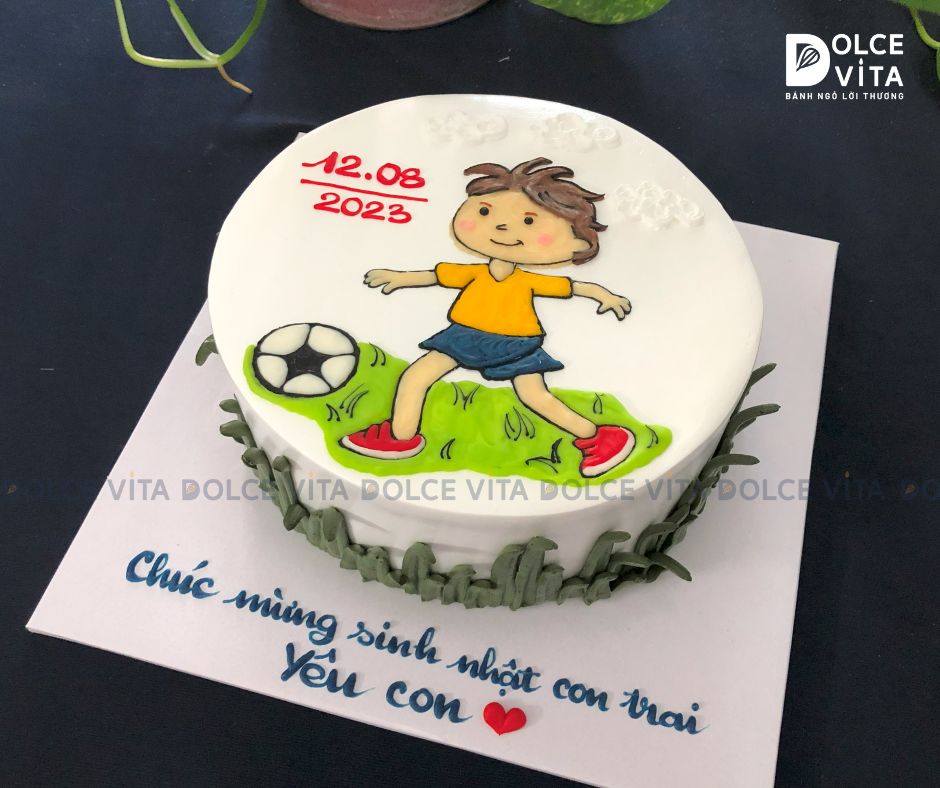 [1330] (70) Bánh kem vẽ cầu thủ đá banh - dành cho tín đồ bóng đá