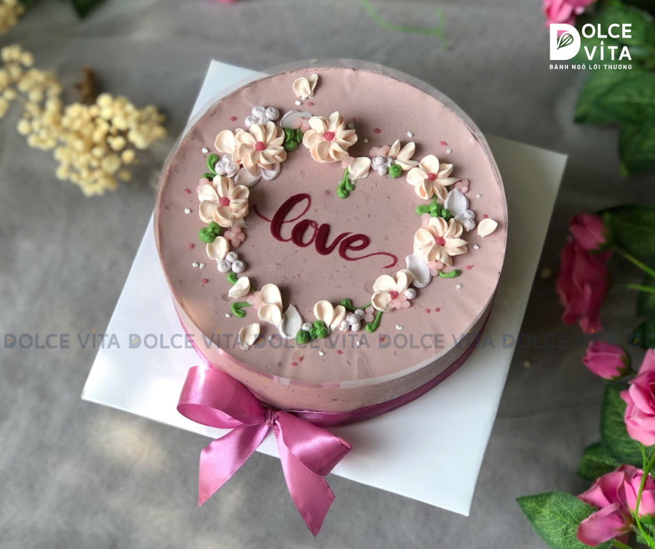 [1114] Mulberry Yogurt - Bánh mousse phô mai dâu tằm sữa chua trang trí hoa trái tim