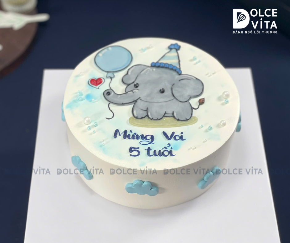 [1555] (30) Bánh kem vẽ hình chú voi tặng bé