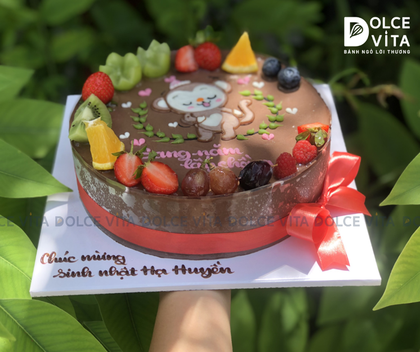 521 (60) Bánh socola mousse vẽ hình chú khỉ