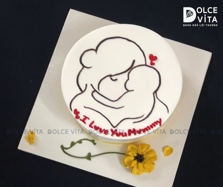 [385] (30) Bánh kem phác thảo hình ảnh mẹ bồng con - ngọt ngào tình mẫu tử